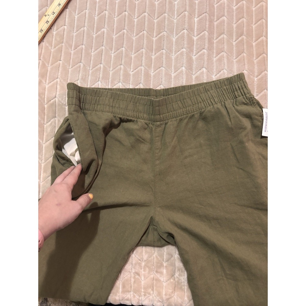 Old Navy Linen Blend Wide Leg Pants PL Olive Green High Rise Coastal Grandma NWT - Picture 5 of 10